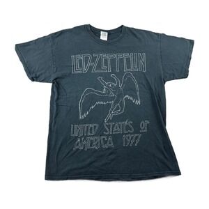 Gildan Led Zeppelin T-Shirt Men L Black 1977 Tour Regular Icarus Rock Band Music